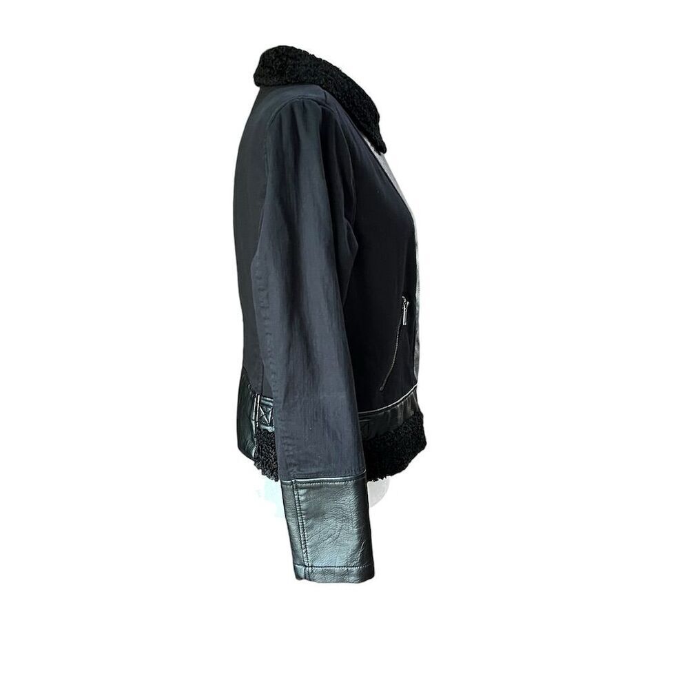 Rock & Republic Women's Black Moto Jacket Faux Leather Sherpa Size L - Picture 5 of 10